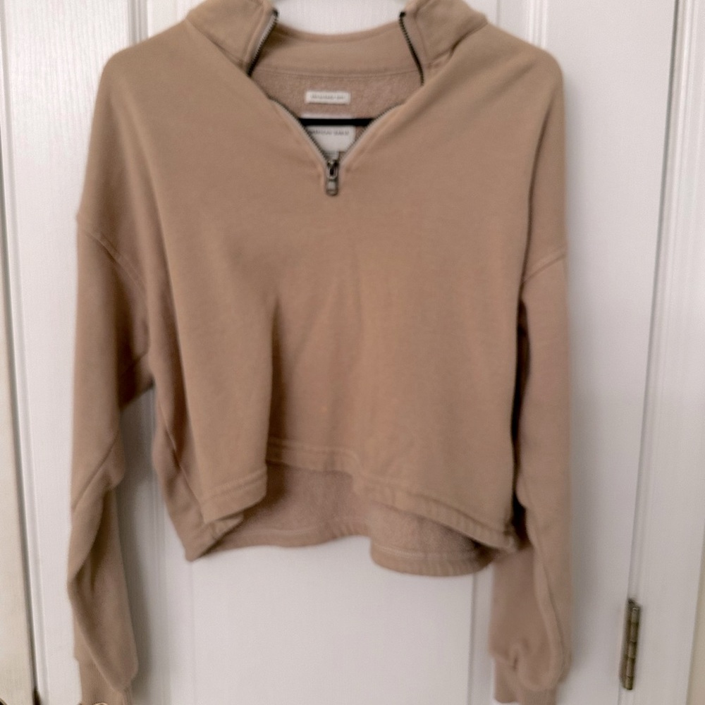 Aerie half zip slightly crop sweatshirt light brown size extra small
